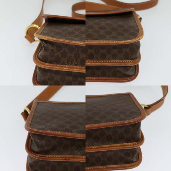 CELINE Macadam Canvas Shoulder Bag Pvc Leather Brown Gold - Picture 10 of 12